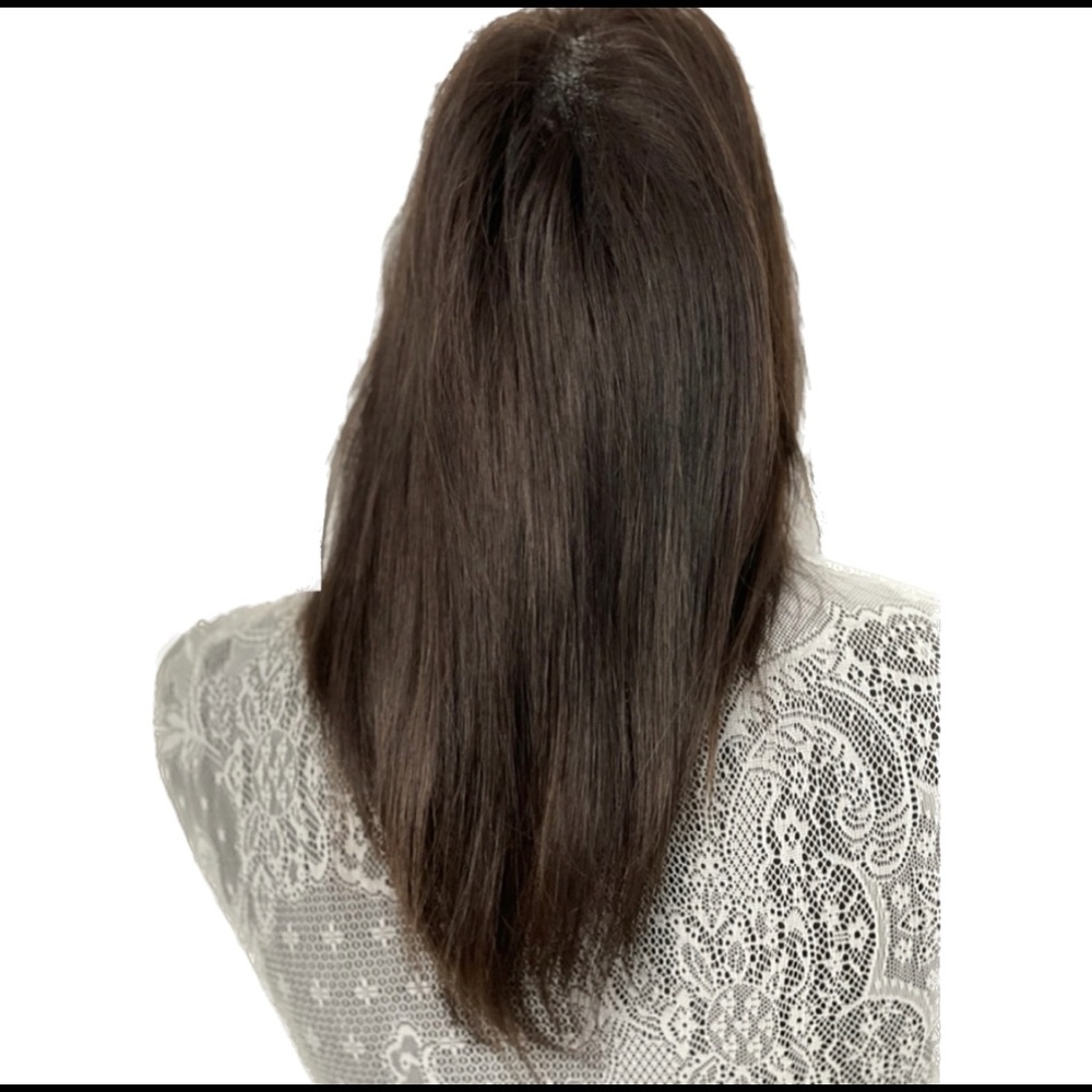 Virgin Hair Long Wig with curtain bangs. Custom